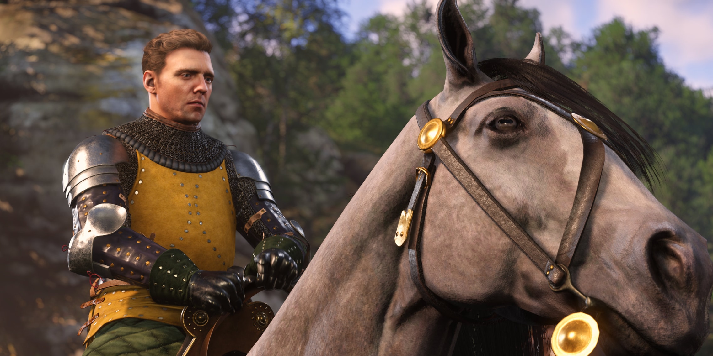 Henry montado a cavalo em arte promocional de Kingdom Come Deliverance 2