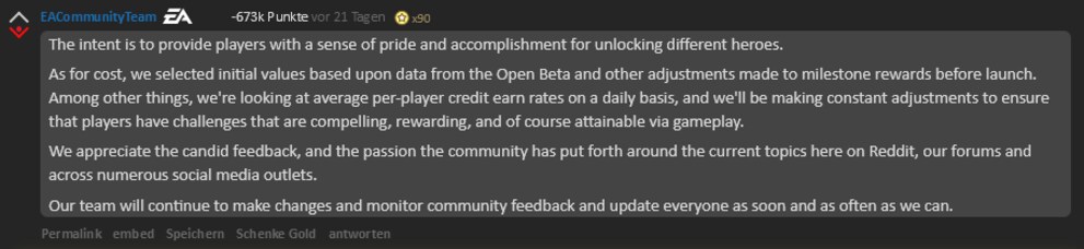 Cette réponse de EA après l’Open Beta a obtenu un nombre record de votes négatifs sur Reddit. 
