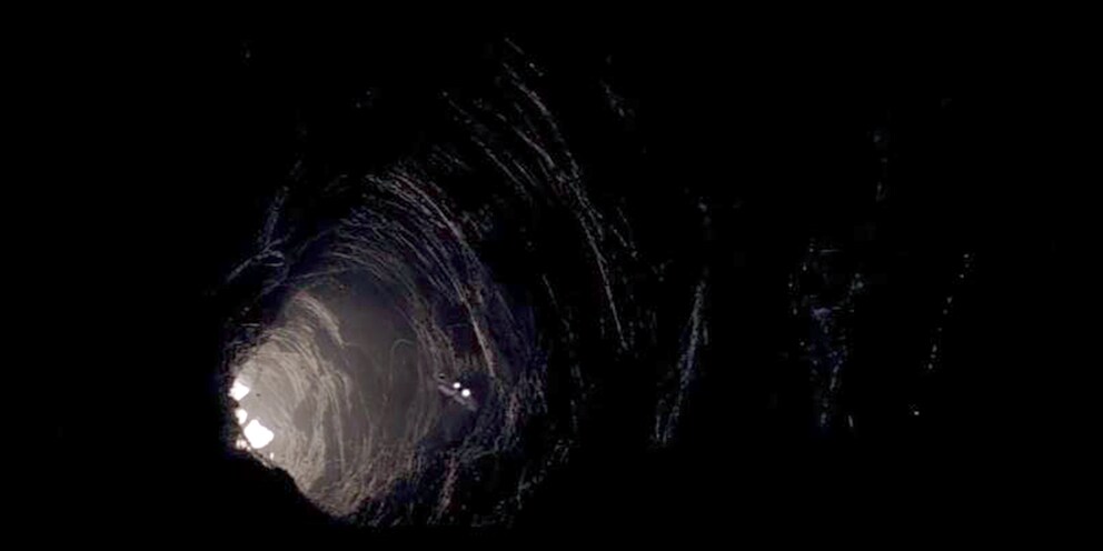 Der Falke fliegt in die scheinbar rettende Höhle hinein.