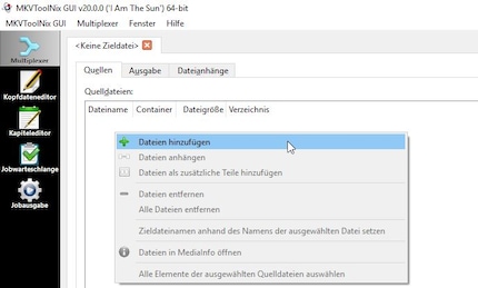 Die Quelldateien werden hinzugefügt.