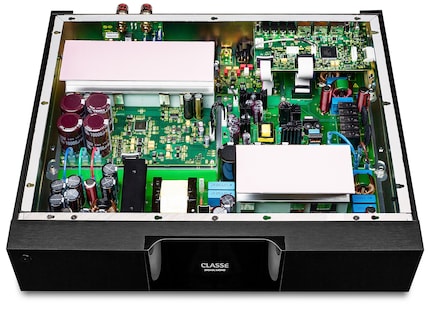 Innenleben eines Schaltverstärkers: Er erzeugt seine Leistung ohne gigantisches Netzteil und grosse Transistor-Batterien. Quelle: Classé Audio