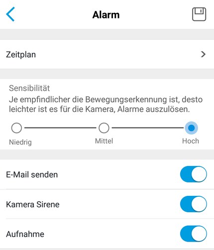 Die Sensibilität des Sensors lässt sich in drei Stufen einstellen.