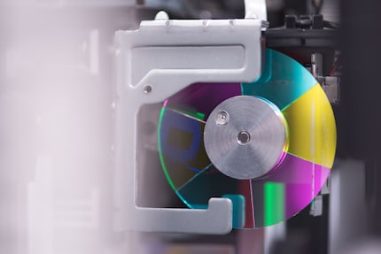 This is what a colour wheel looks like in a DLP projector.