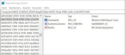 Ich wurstle mich von Hand durch die Registry.