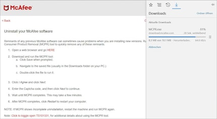 McAfee gängelt mich bis zum Schluss. Deren Server sind wohl aus den 90ern.
