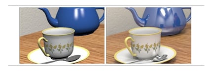 Links: Rasterization; Rechts: Raytracing