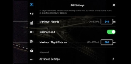 Advanced Settings - Turn on Aircraft Arm LEDs - EIN/AUS