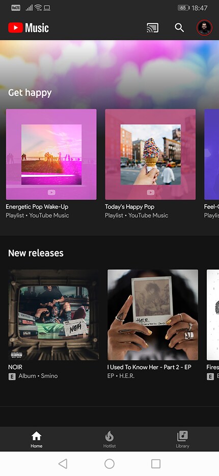 The main screen under Youtube Music