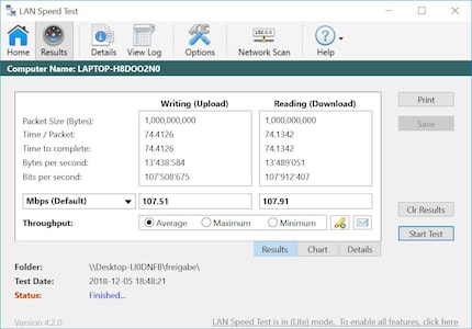 I test with the software «LAN Speed Test».
