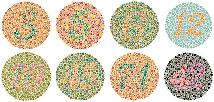 Ishihara-Farbtafeln zum Bestimmen einer Farbsehschwäche