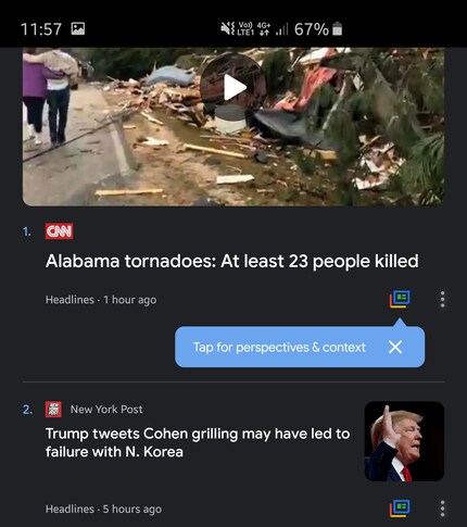 Ein Screenshot aus Google News