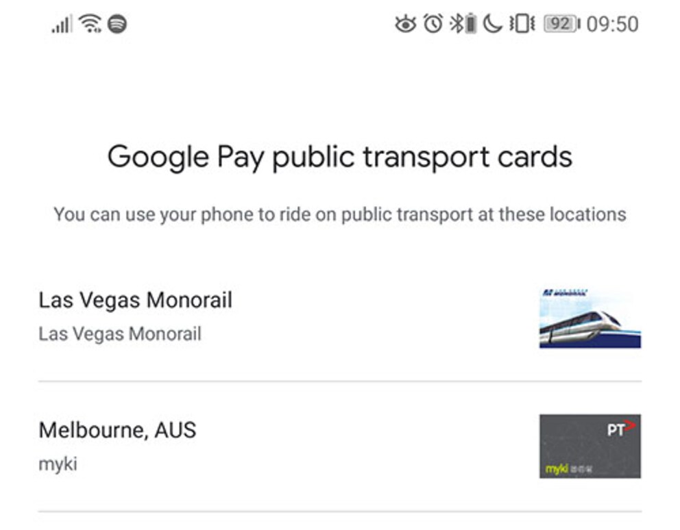 Bisher werden bei den Tickets nur die Las Vegas Monorail und der Myki in Melbourne unterstützt