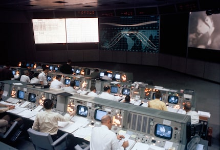 Le centre de contrôle de mission de la NASA, ici pour Apollo 9, mars 1969.