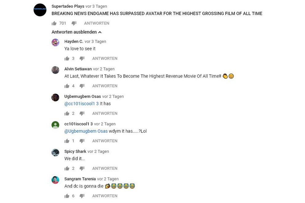 Uno dei tanti esempi di commenti nei forum, subreddit, messaggi su Twitter e sui canali YouTube.