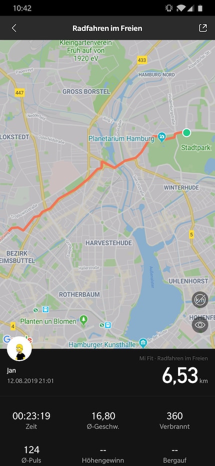 Hier hat die GPS-Übernahme vom Smartphone geklappt.