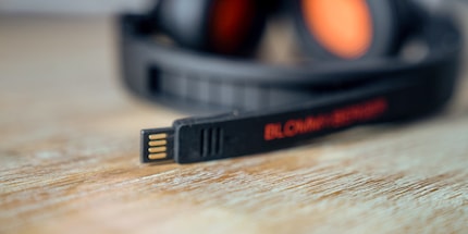 The USB port is built into the headband