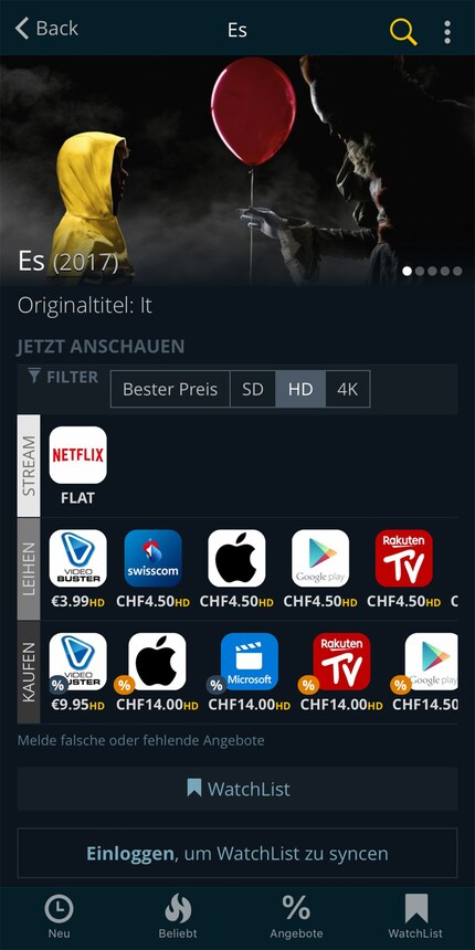 Die Suchresultate von «It». Ich tippe aufs Netflix-Icon...