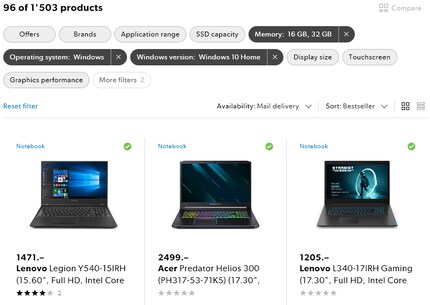 Desktop filter options