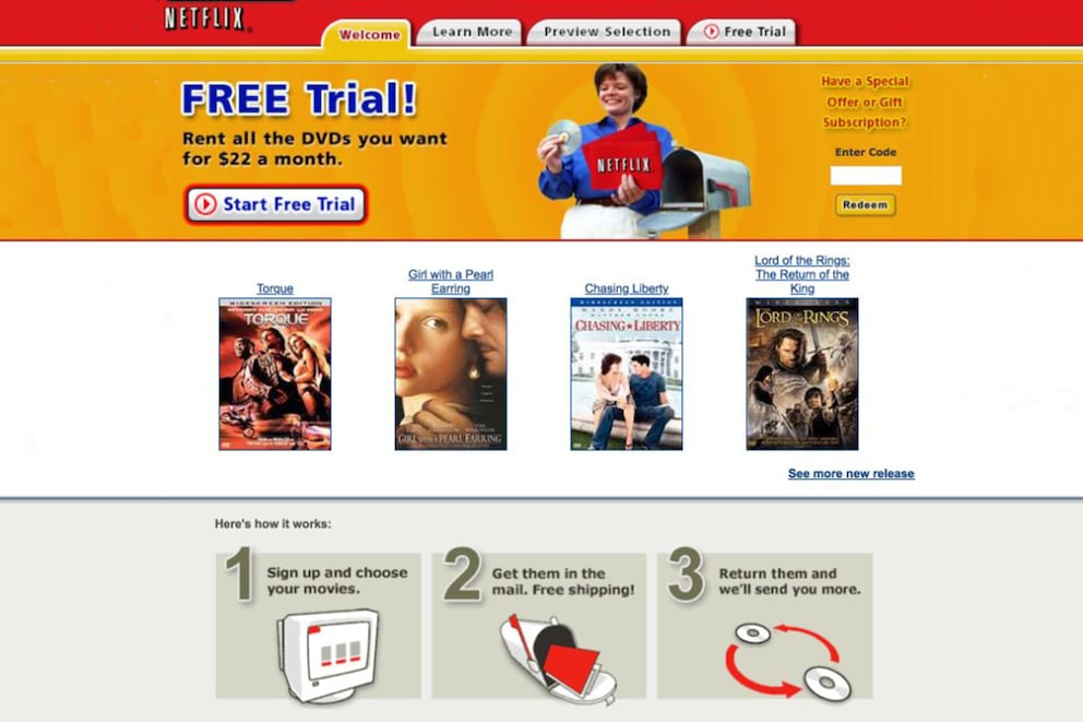 Il modello di abbonamento spiegato brevemente sulla homepage di Netflix.