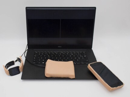 Skin-on interfaces can be used on mobile, wearable devices and touchpads. Image: Marc Teyssier