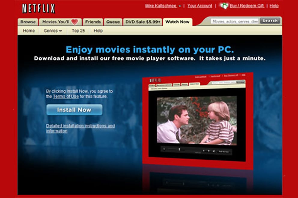 «Watch Now», l’app streaming di Netflix agli inizi.