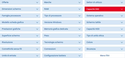 Nella pagina di selezione dei notebook, clicca sul filtro corrispondente per visualizzare tutti i PC portatili che soddisfano i tuoi requisiti.