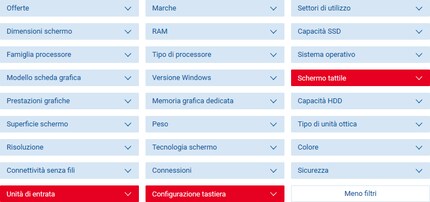 Nella pagina di selezione dei notebook, clicca sul filtro corrispondente per visualizzare tutti i PC portatili che soddisfano i tuoi requisiti.