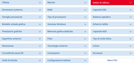 Nella pagina di selezione dei notebook, clicca sul filtro corrispondente per visualizzare tutti i PC portatili che soddisfano i tuoi requisiti.