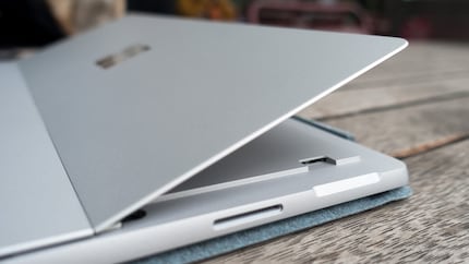 The stand allows any angle, with the microSD slot underneath.