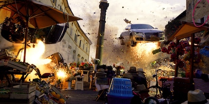 The car: parks in the air. Not a scratch. Everything around explodes. Absolutely everything. Even the squash. Yes, it must be so.