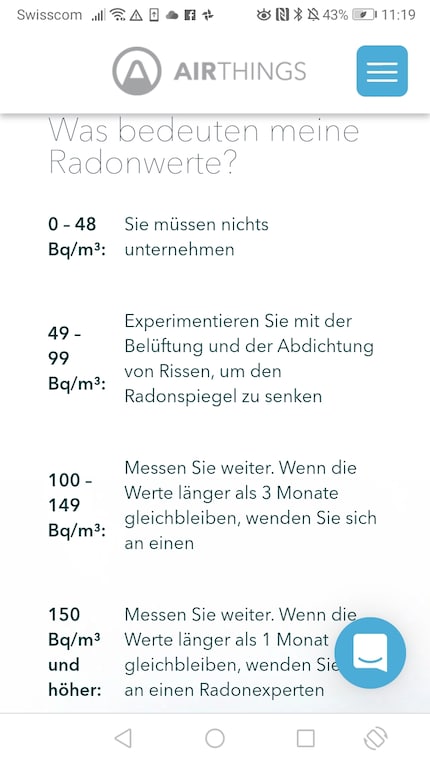 At least the radon guideline values are relatively easy to find in the app.