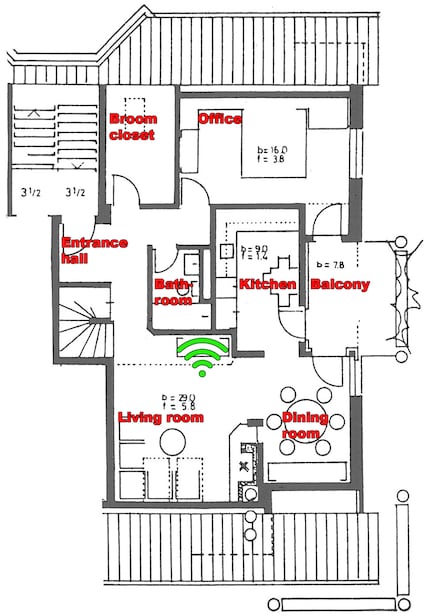 Posizione del router: Icona Wi-Fi in verde.