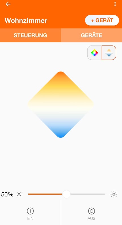 The colour temperature of the white tone varies between warm white and daylight.
