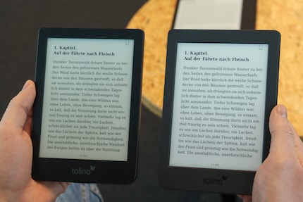 The Shine 3 (left) fits slightly more text on a page than the Page 2 (right).