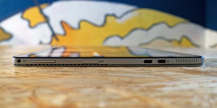 3.5 mm audio jack, volume rocker, microSD slot, 2 × Thunderbolt 3