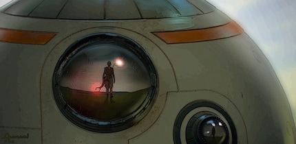 Des années après la fin de la guerre contre le Premier Ordre BB-8 repère Rey.