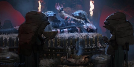 De petites créatures douées pour la médecine, des Wommels, traitent un Kylo Ren presque mort.