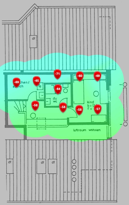2,4 GHz Signalpegel im Obergeschoss