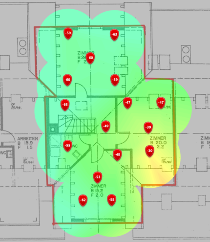 2,4-GHz-Signalpegel im zweiten Dachgeschoss