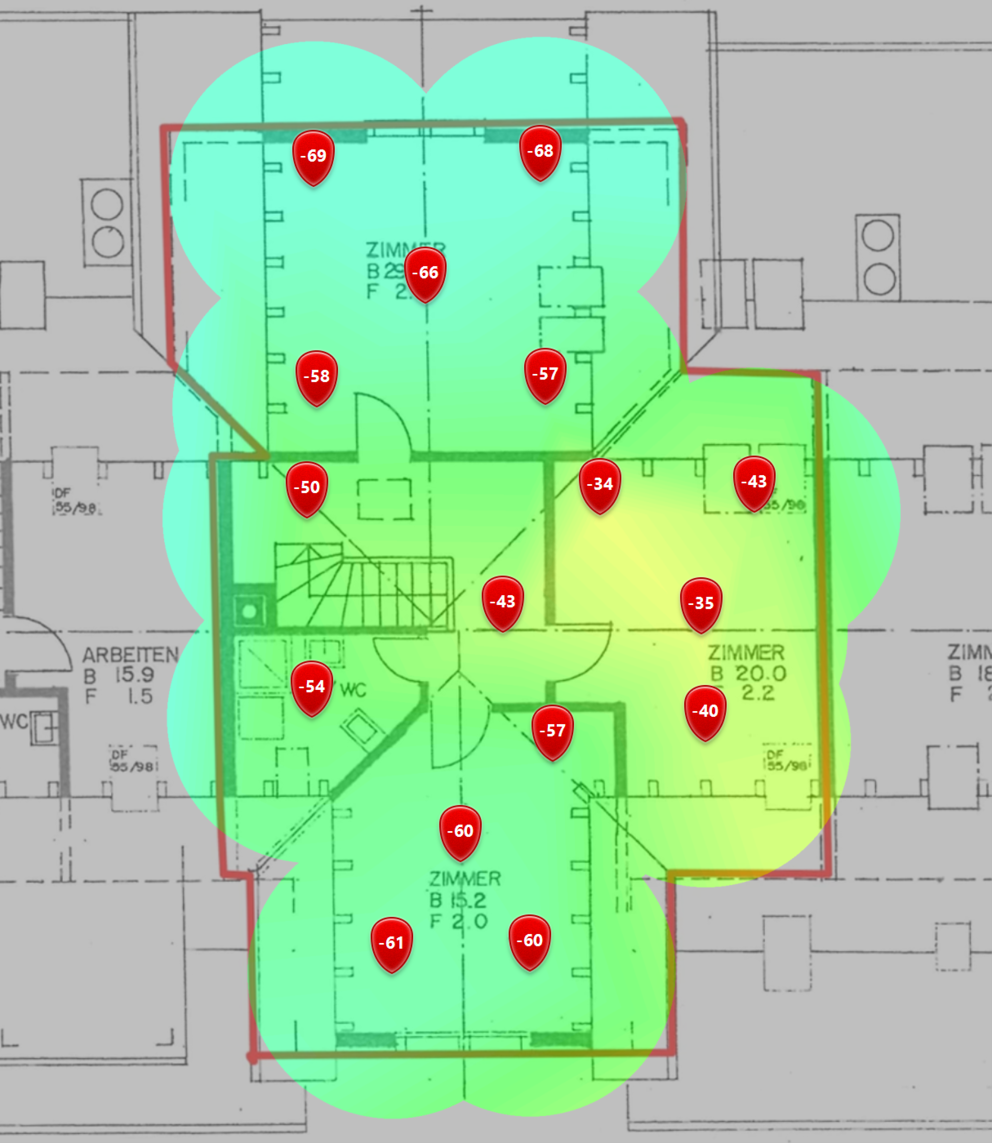 5-GHz-Signalpegel im zweiten Dachgeschoss