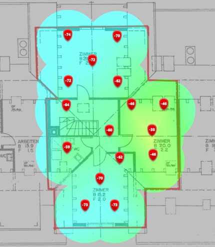 5-GHz-Signalpegel im zweiten Dachgeschoss