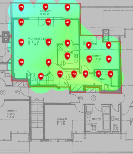 Intensité du signal 2,4 GHz au premier étage.