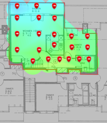 Intensité du signal 5 GHz au premier étage.