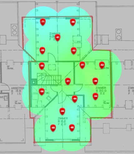 Intensité du signal 2,4 GHz au deuxième étage.