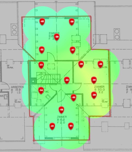 Intensité du signal 5 GHz au deuxième étage.
