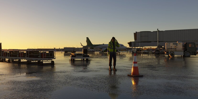 Flughafen in der Abenddämmerung.