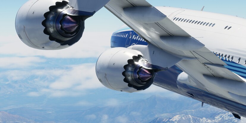 Detaillierte Seitenansicht einer Boeing 747-8.