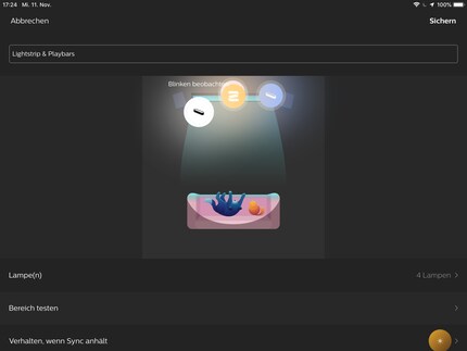 Der Gradient Lightstrip ist unverrückbar am TV, alle anderen farbigen Leuchtmittel kannst du frei platzieren.