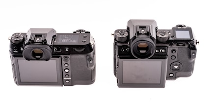 On the left: the Fujfiilm GFX100S. On the right: the Fujifilm GFX50S