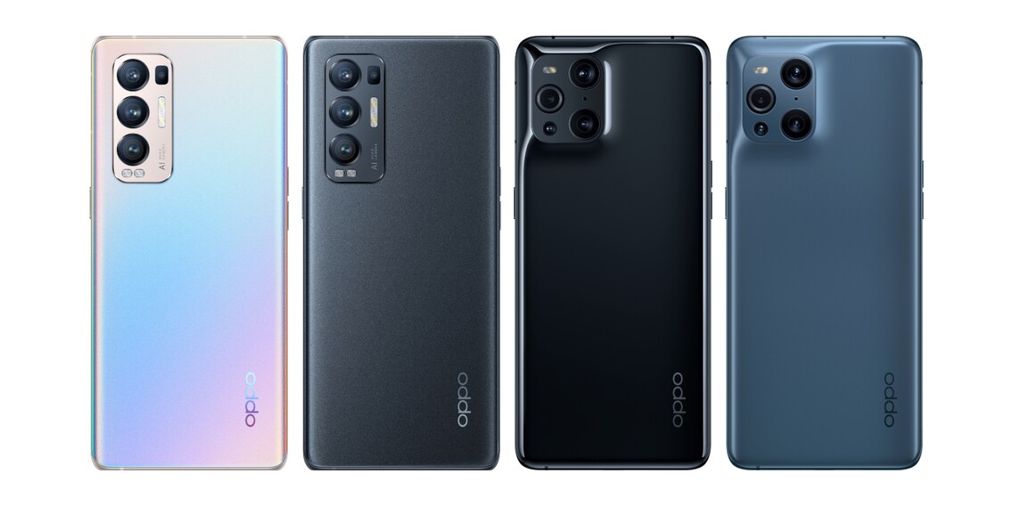 Das neue Oppo Find X3 Neo 5G und das Find X3 Pro 5G. (von links nach rechts)